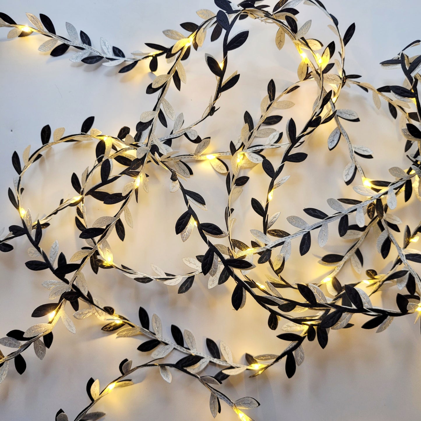 Black & Silver Leaf Fairy Lights