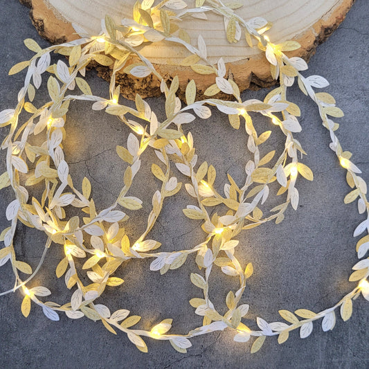 Gold & White Leaf Fairy Lights