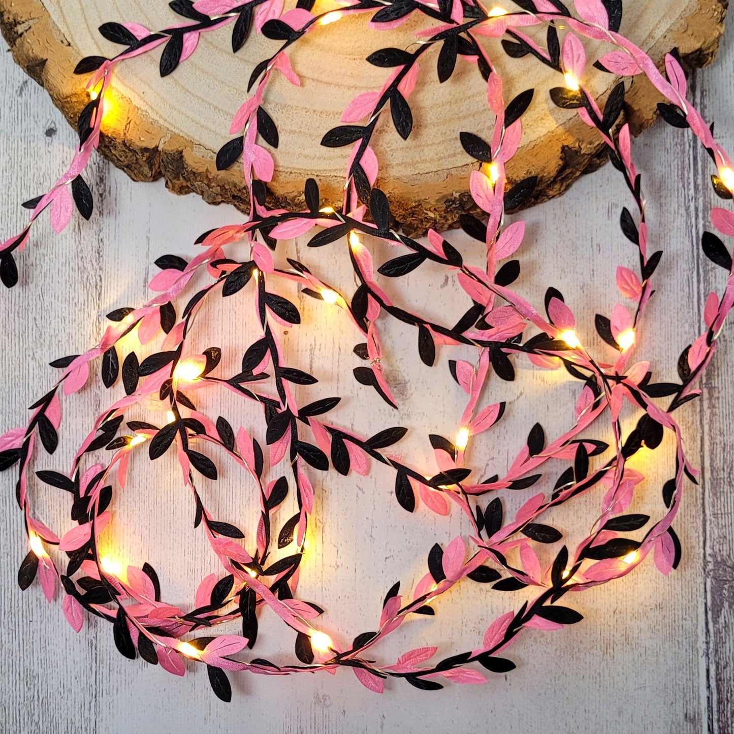 Pink & Black Leaf Fairy Lights