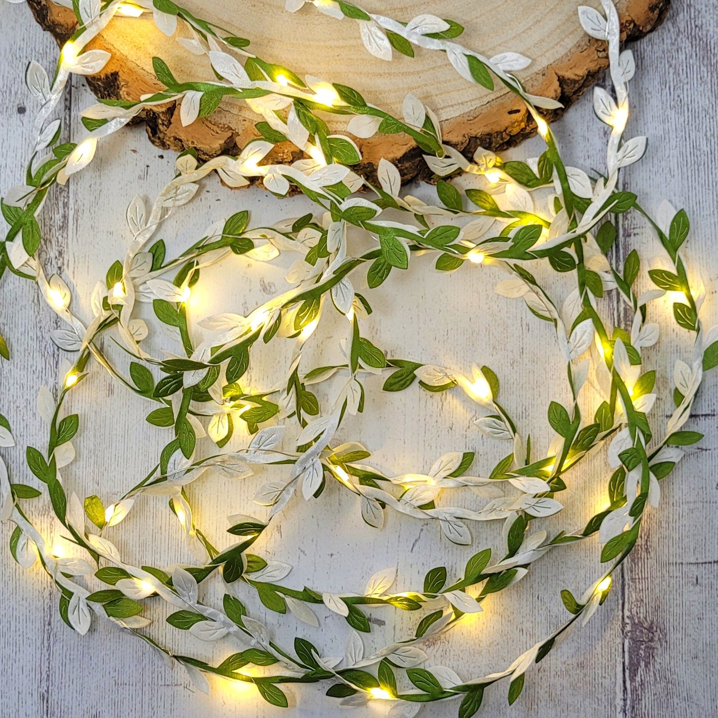 Green & White Leaf Fairy Lights