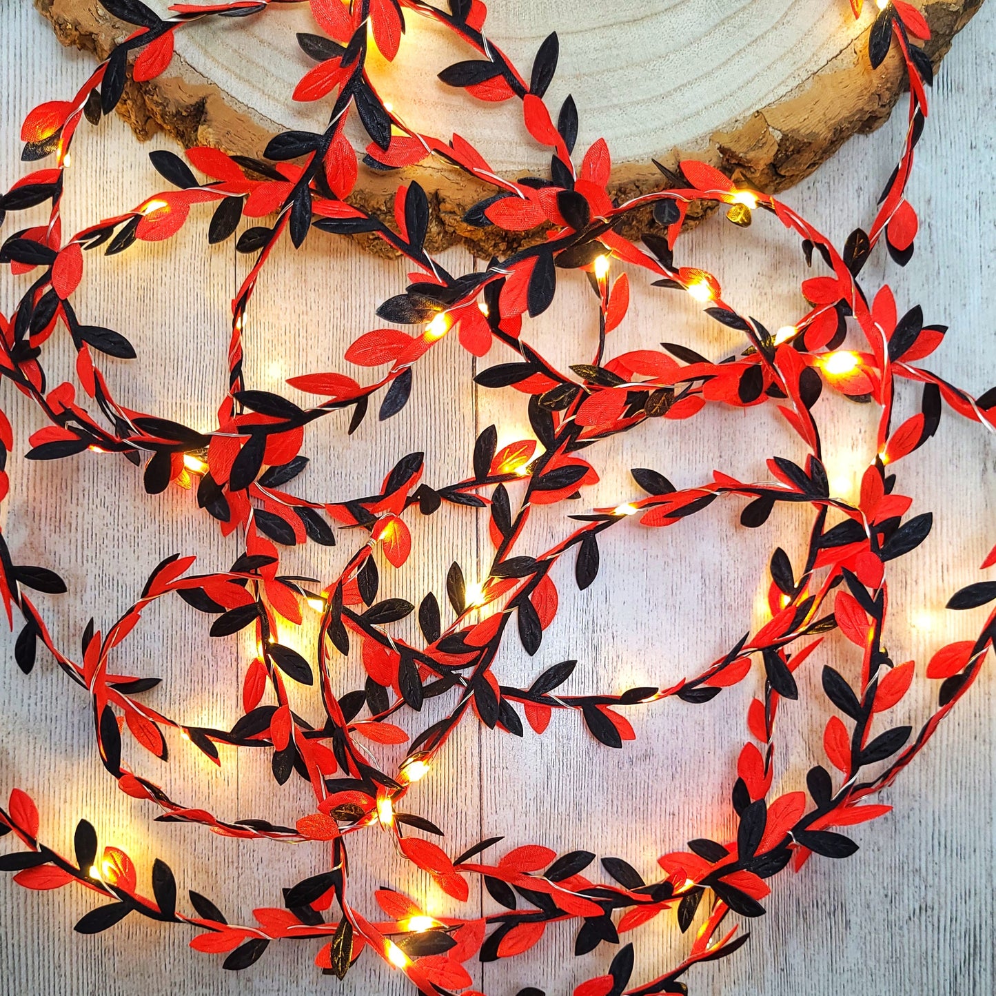 Black & Red Leaf Fairy Lights