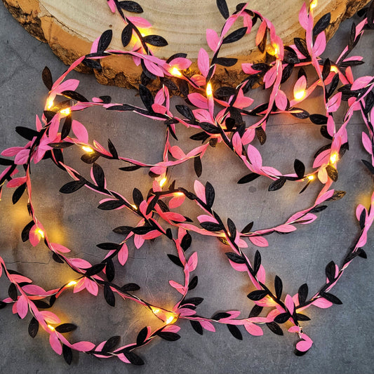 Pink & Black Leaf Fairy Lights