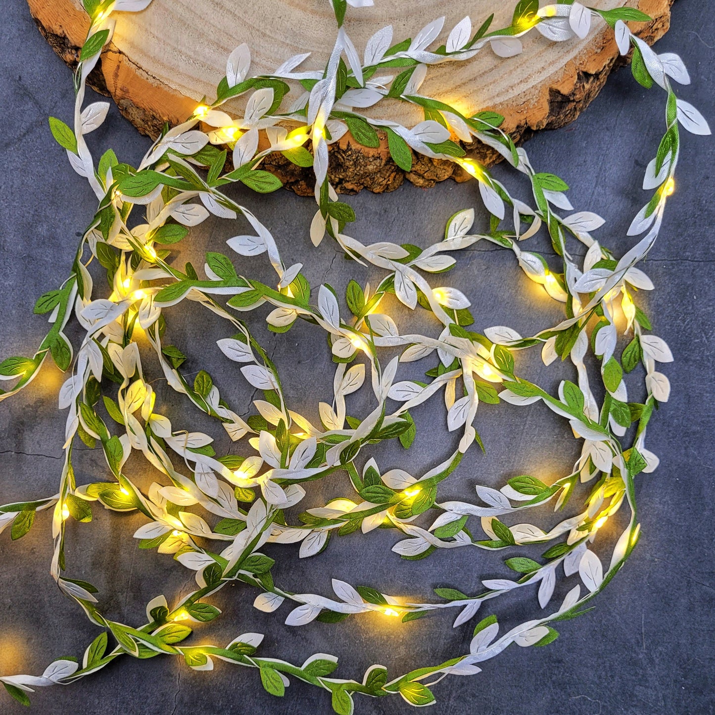 Green & White Leaf Fairy Lights