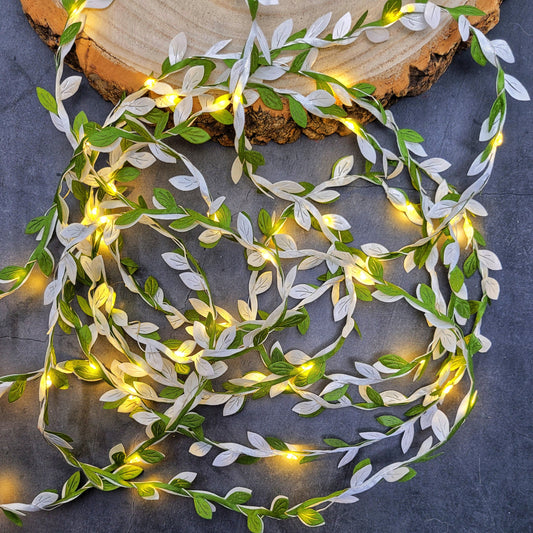 Green & White Leaf Fairy Lights