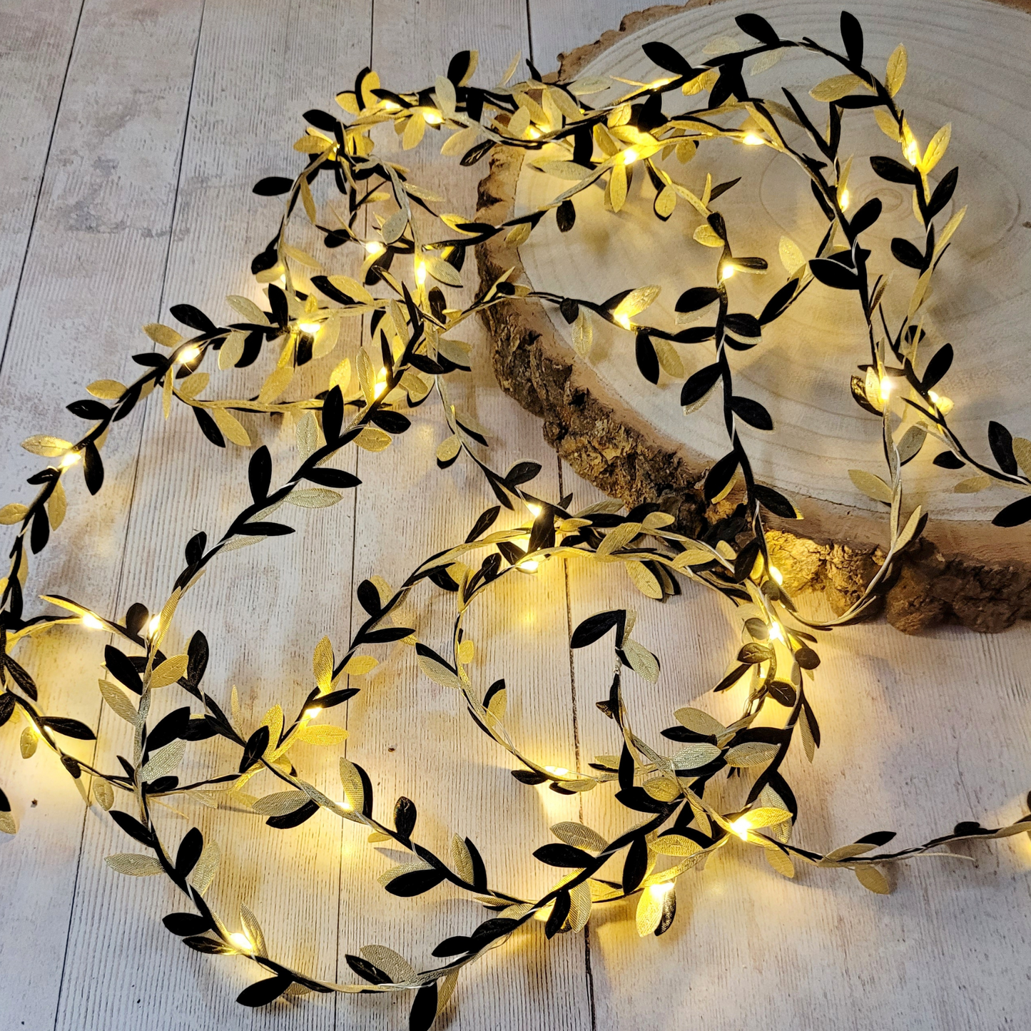Black & Gold Leaf Fairy Lights
