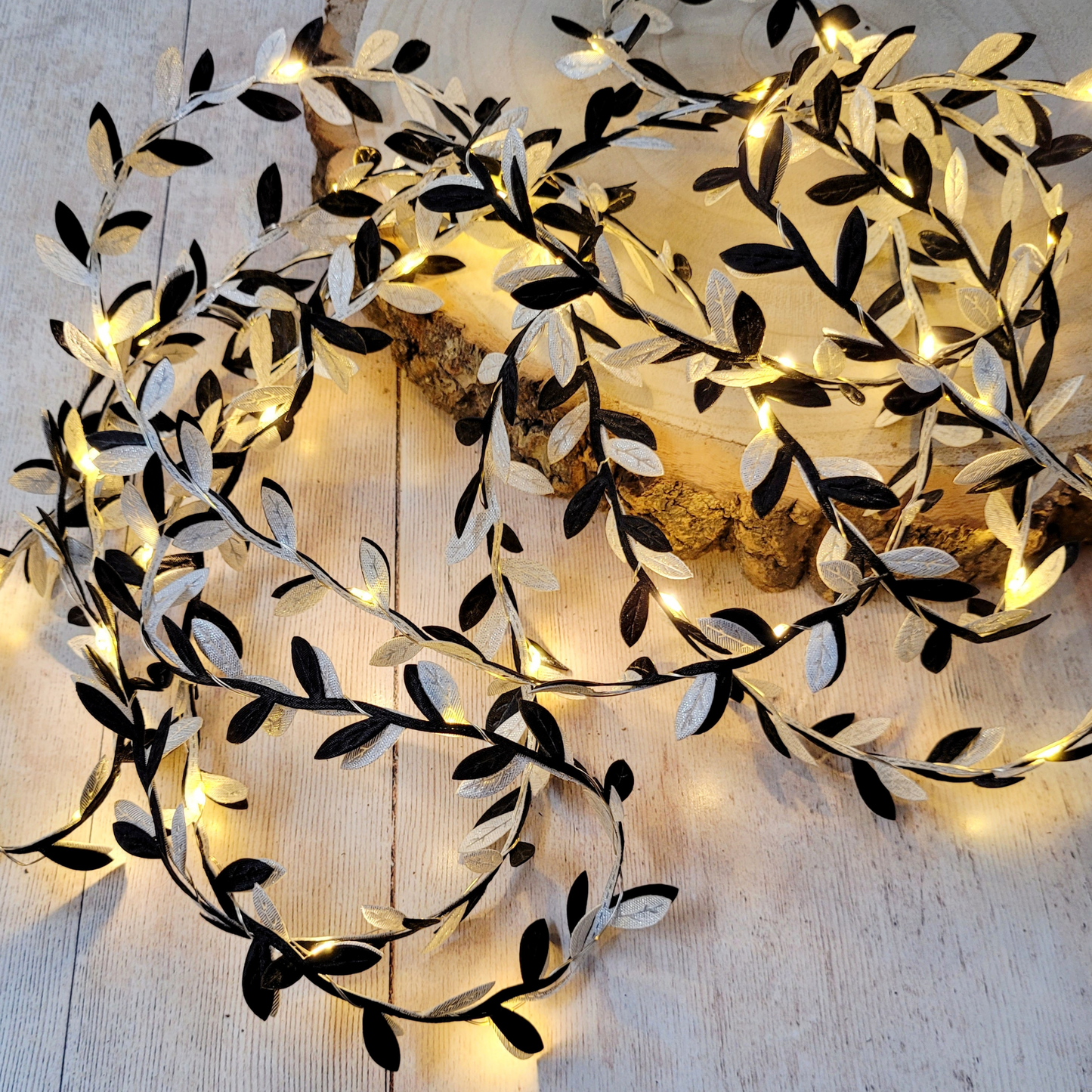Black & Silver Leaf Fairy Lights