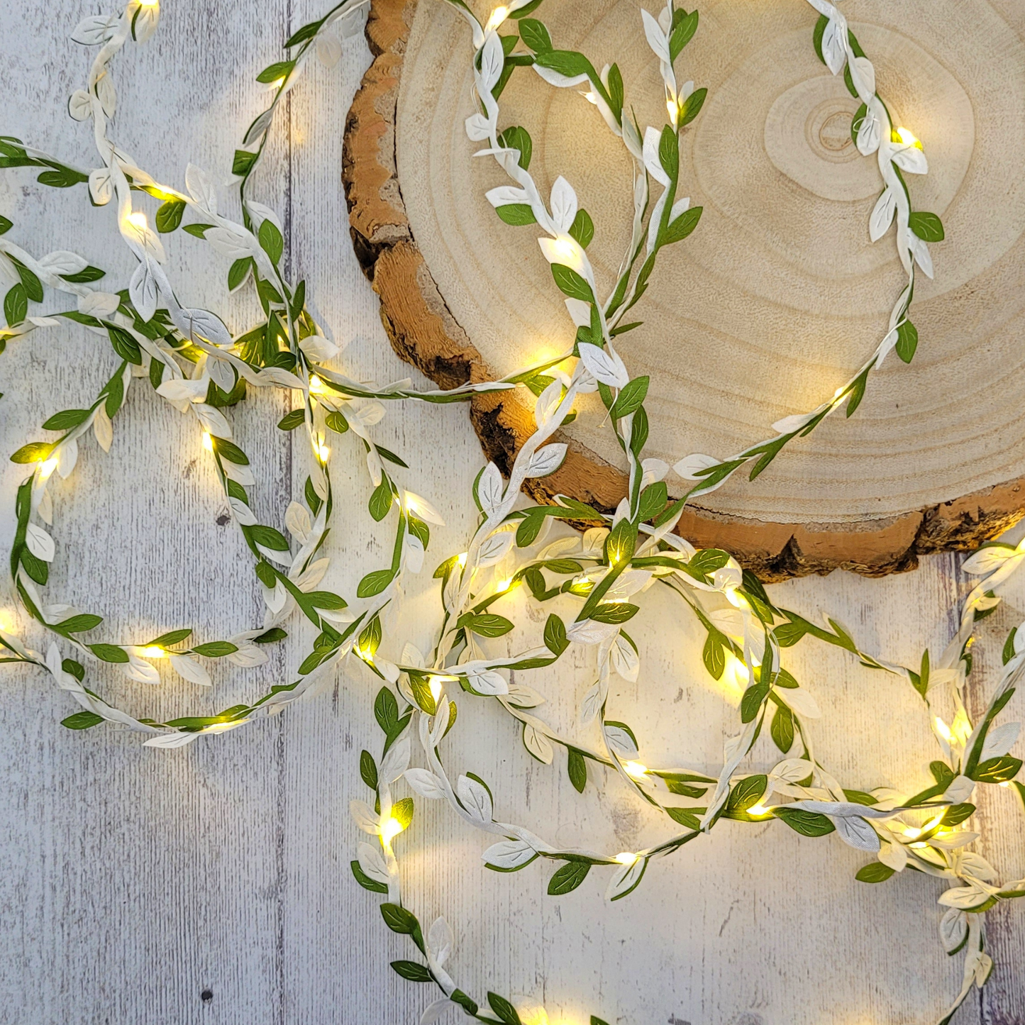 Green & White Leaf Fairy Lights