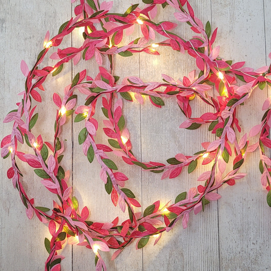 Pink & Green Leaf Fairy Lights