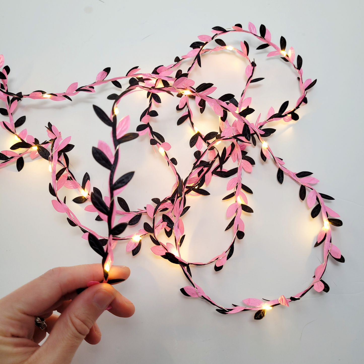 Pink & Black Leaf Fairy Lights