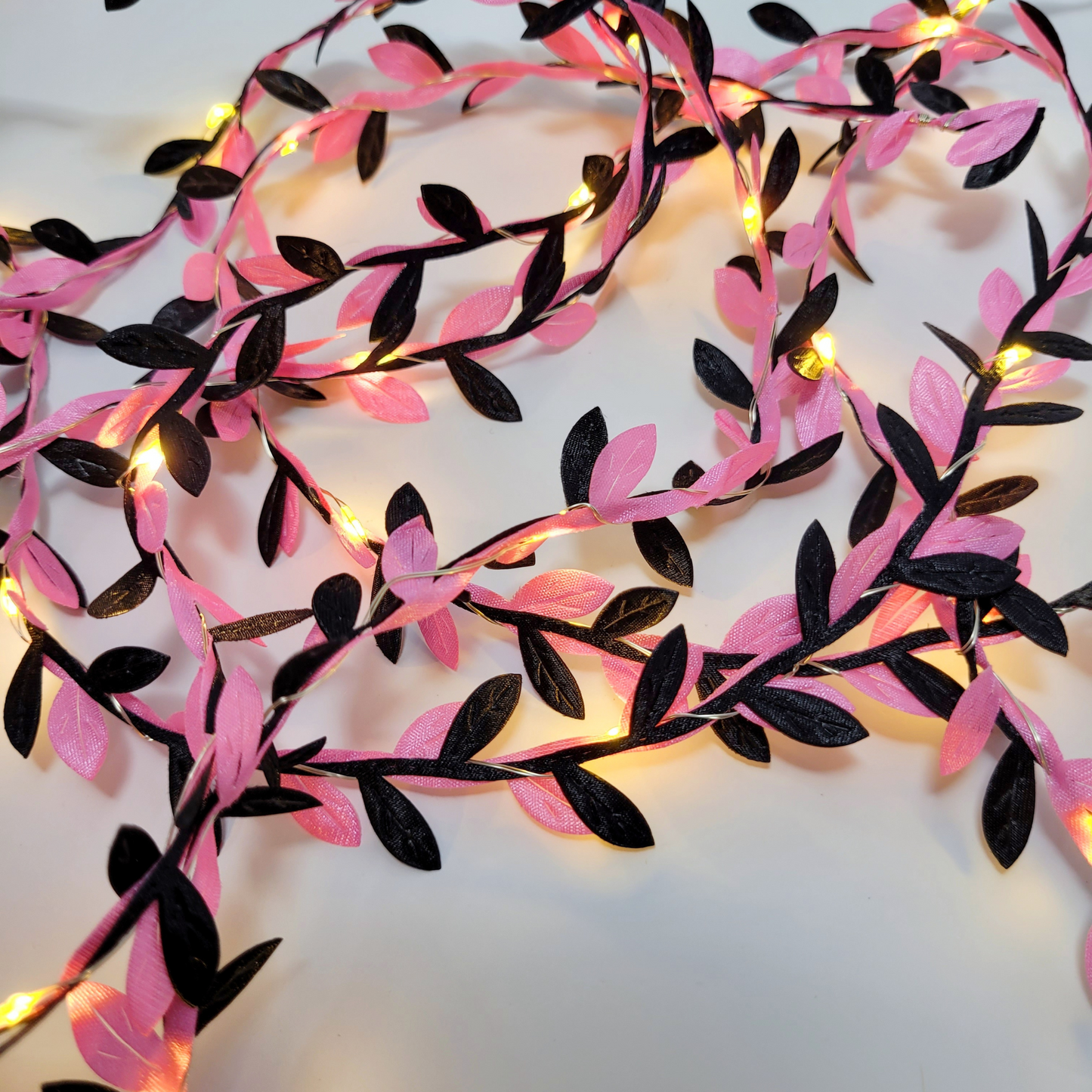 Pink & Black Leaf Fairy Lights