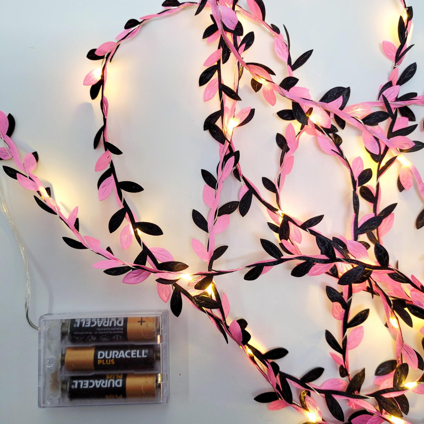 Pink & Black Leaf Fairy Lights