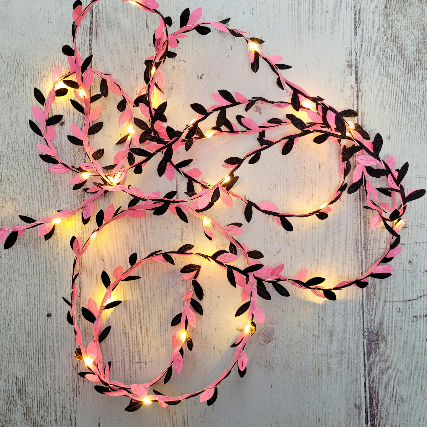 Pink & Black Leaf Fairy Lights