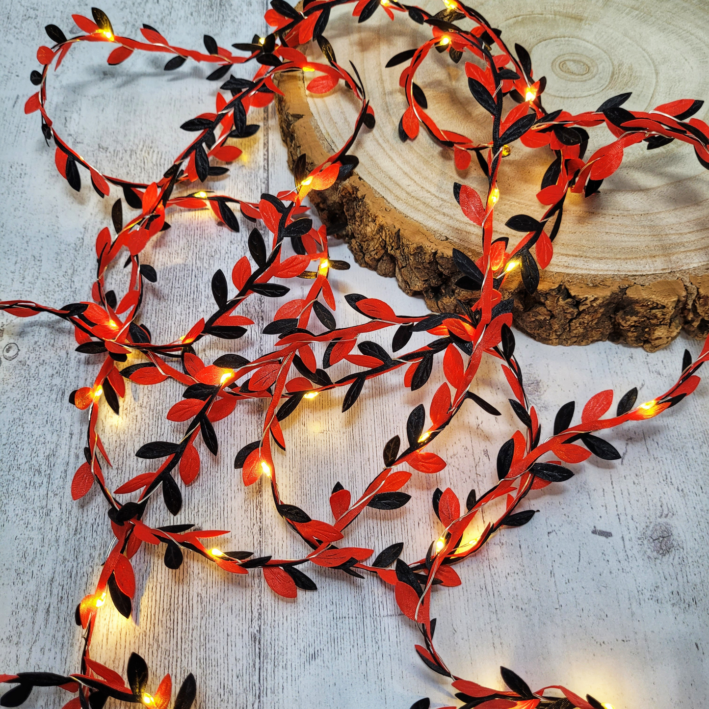 Black & Red Leaf Fairy Lights