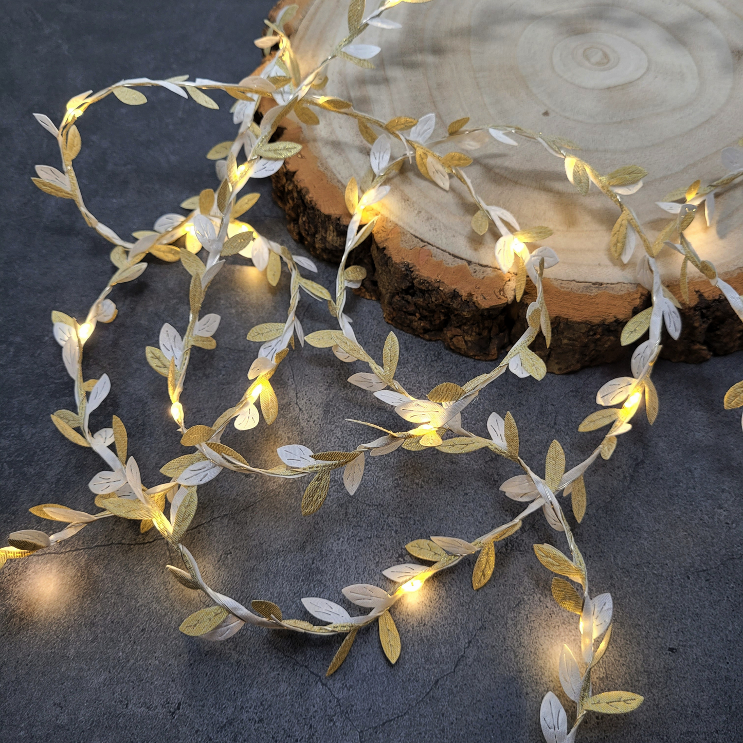 Gold & White Leaf Fairy Lights