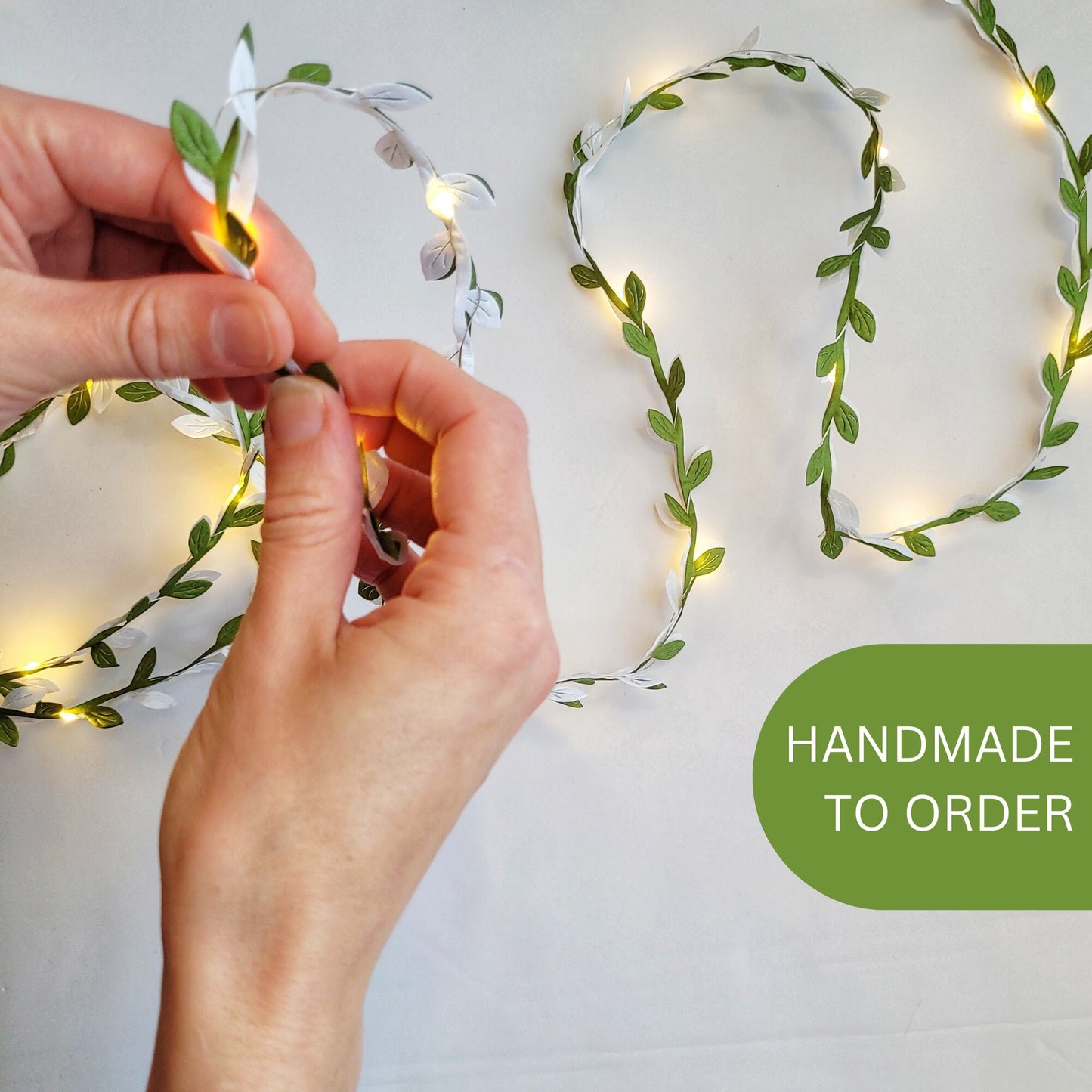 Green & White Leaf Fairy Lights