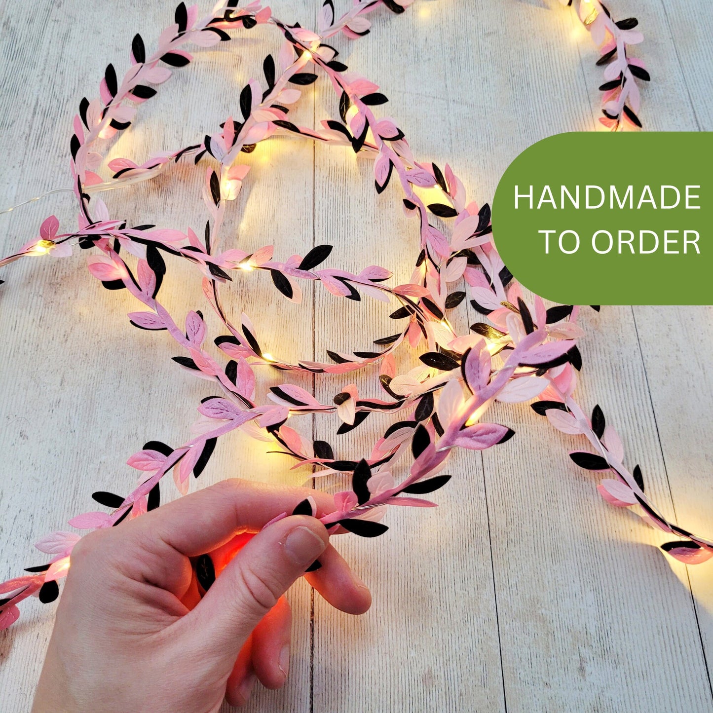 Pale Pink & Black Leaf Fairy Lights