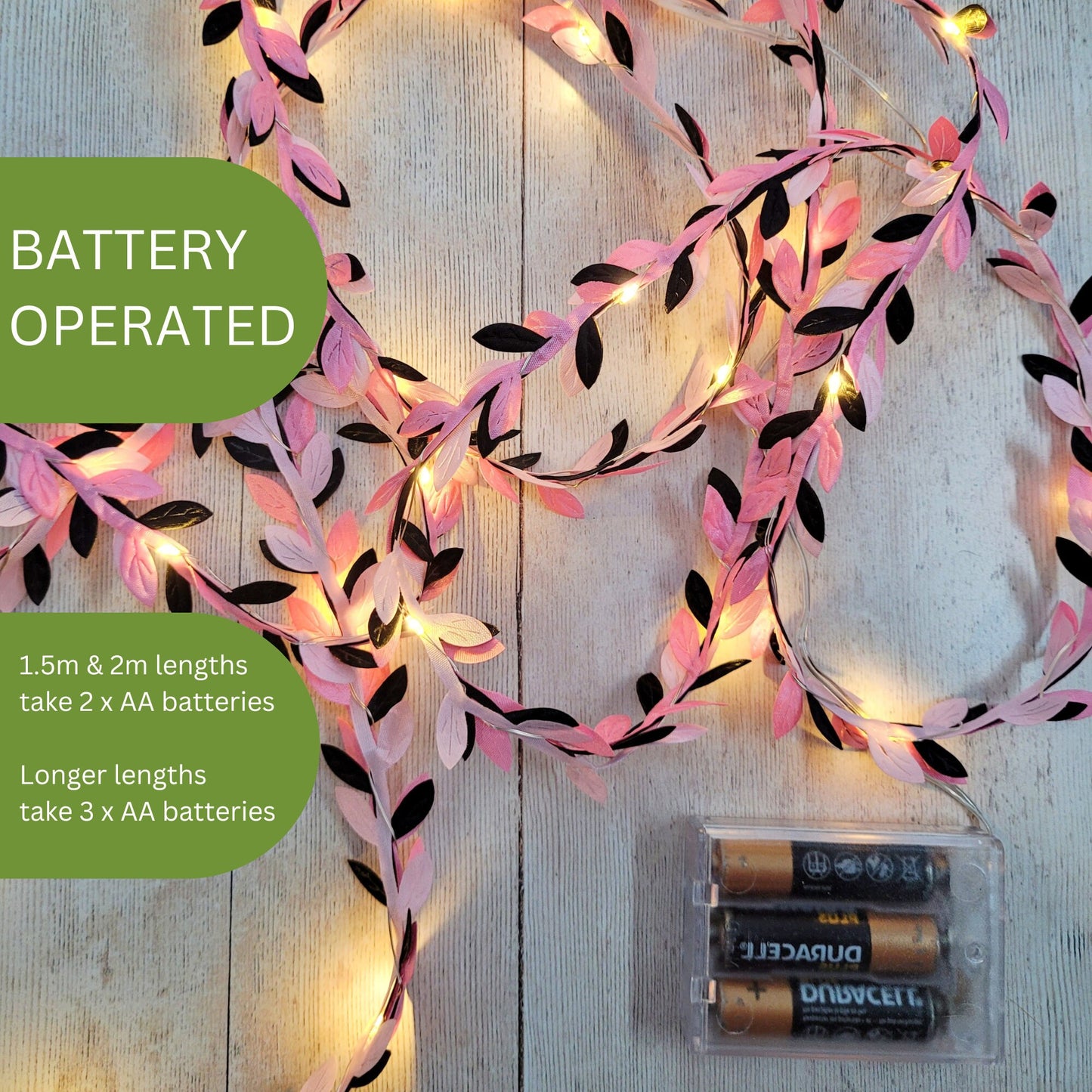 Pale Pink & Black Leaf Fairy Lights