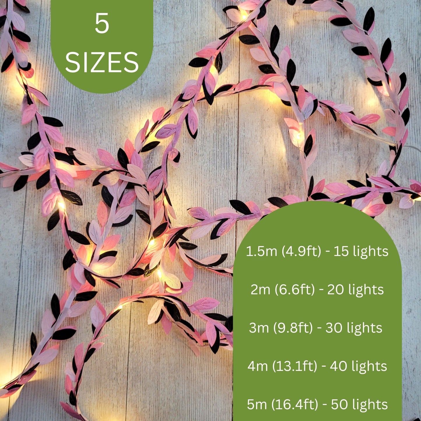 Pale Pink & Black Leaf Fairy Lights