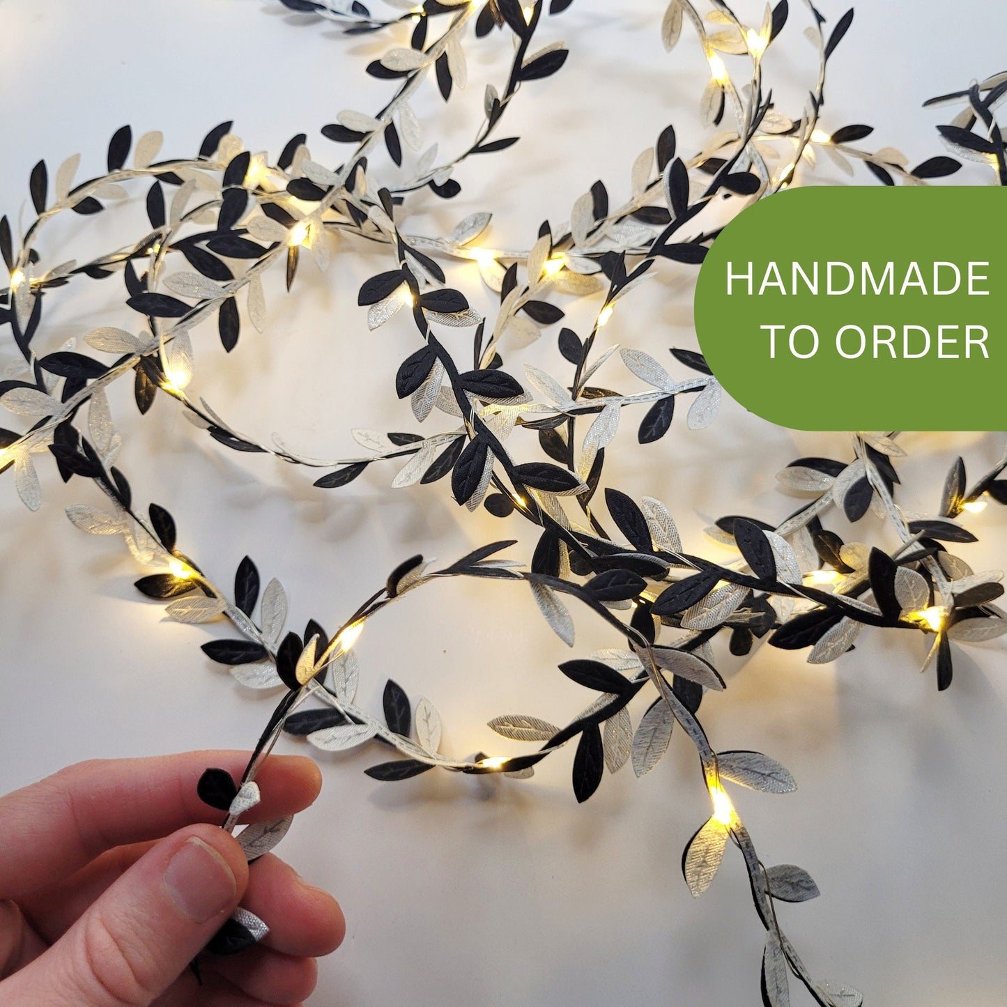Black & Silver Leaf Fairy Lights