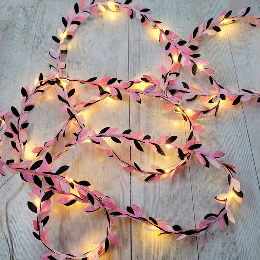 Pale Pink & Black Leaf Fairy Lights
