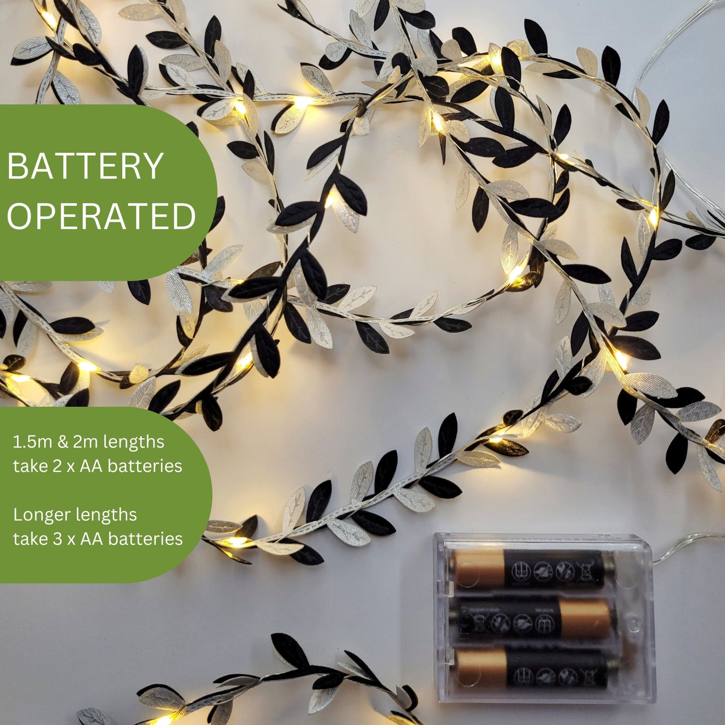 Black & Silver Leaf Fairy Lights