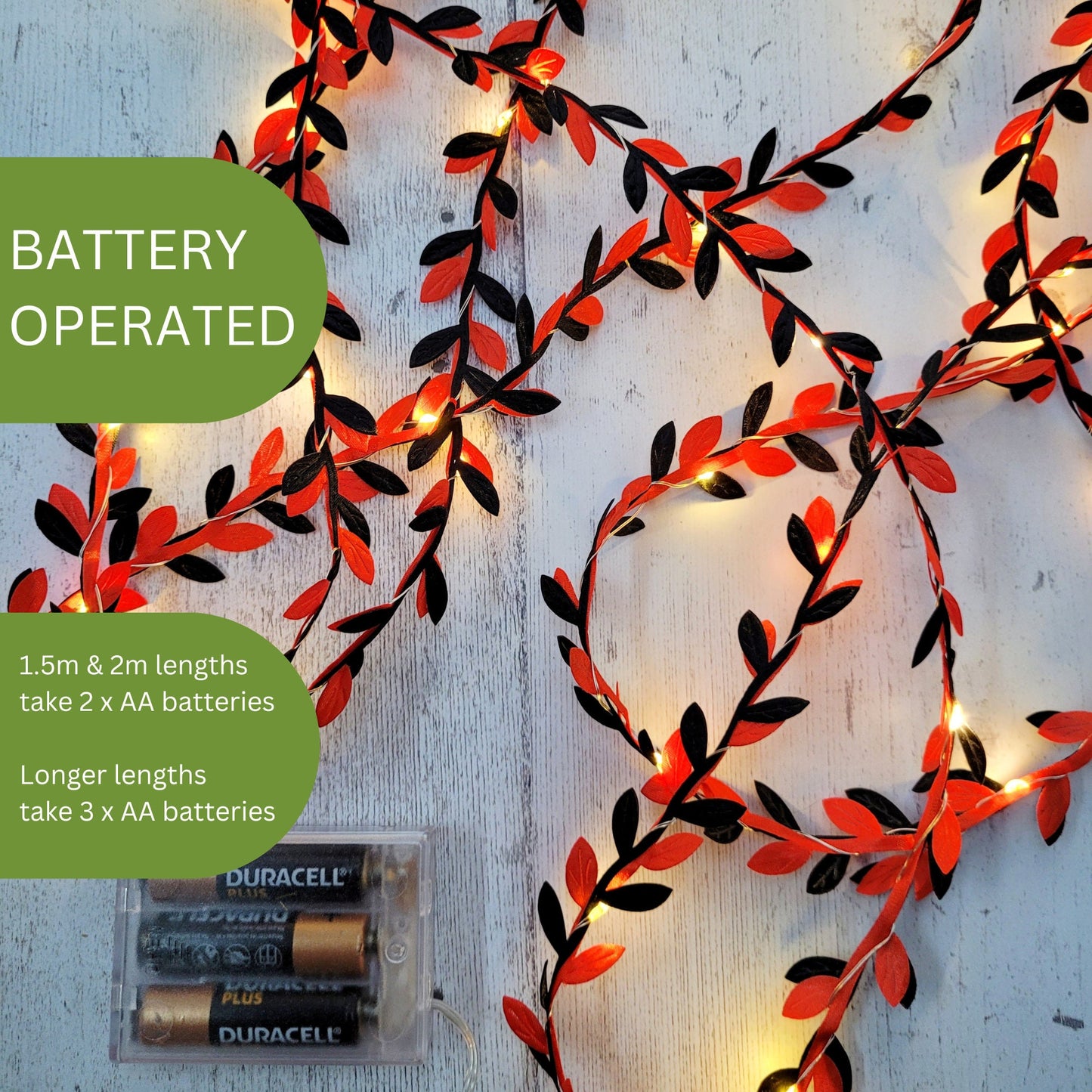 Black & Red Leaf Fairy Lights