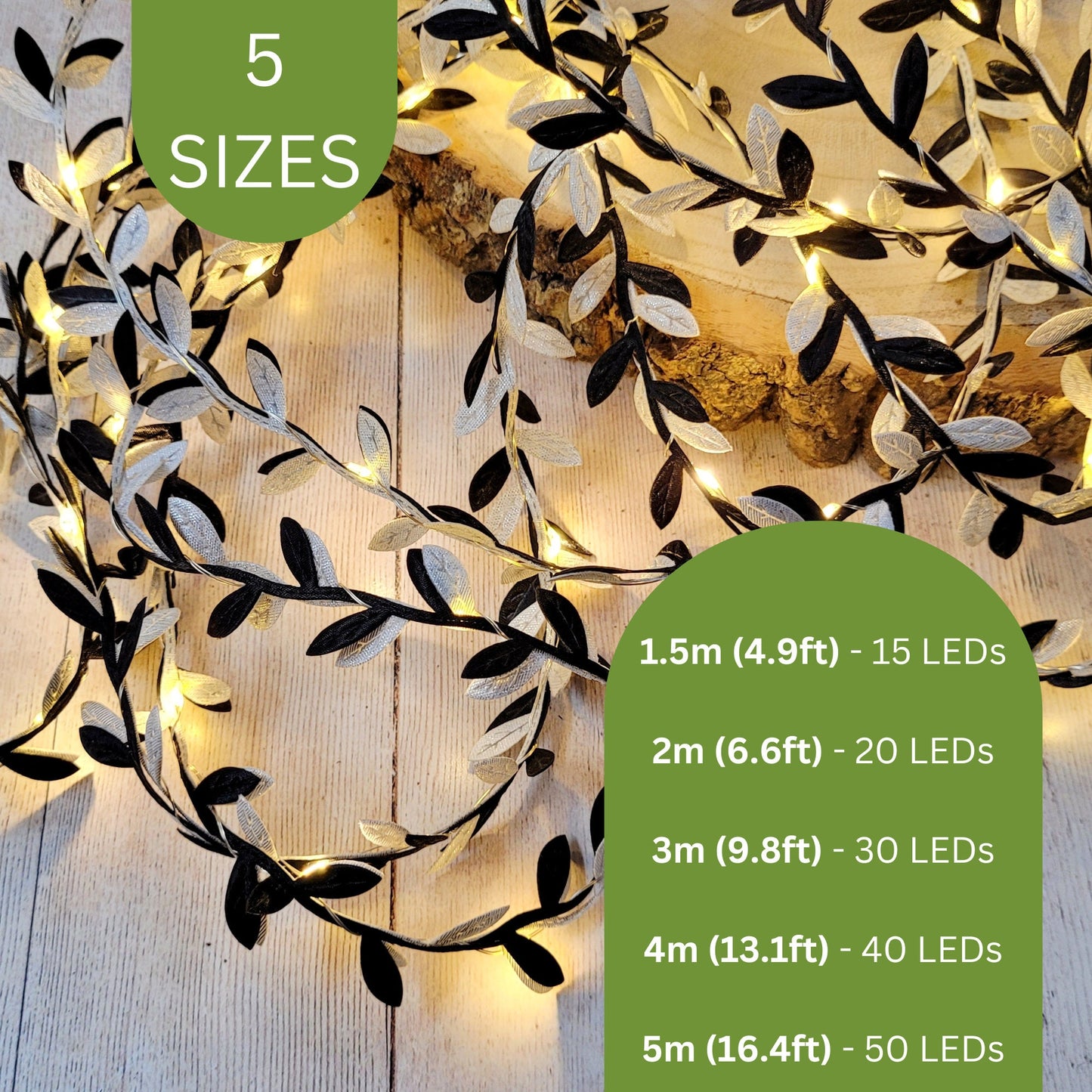 Black & Silver Leaf Fairy Lights