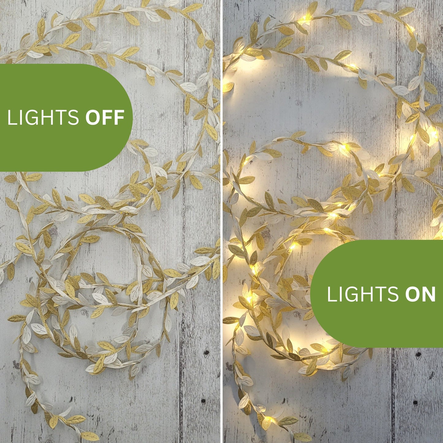 Gold & White Leaf Fairy Lights