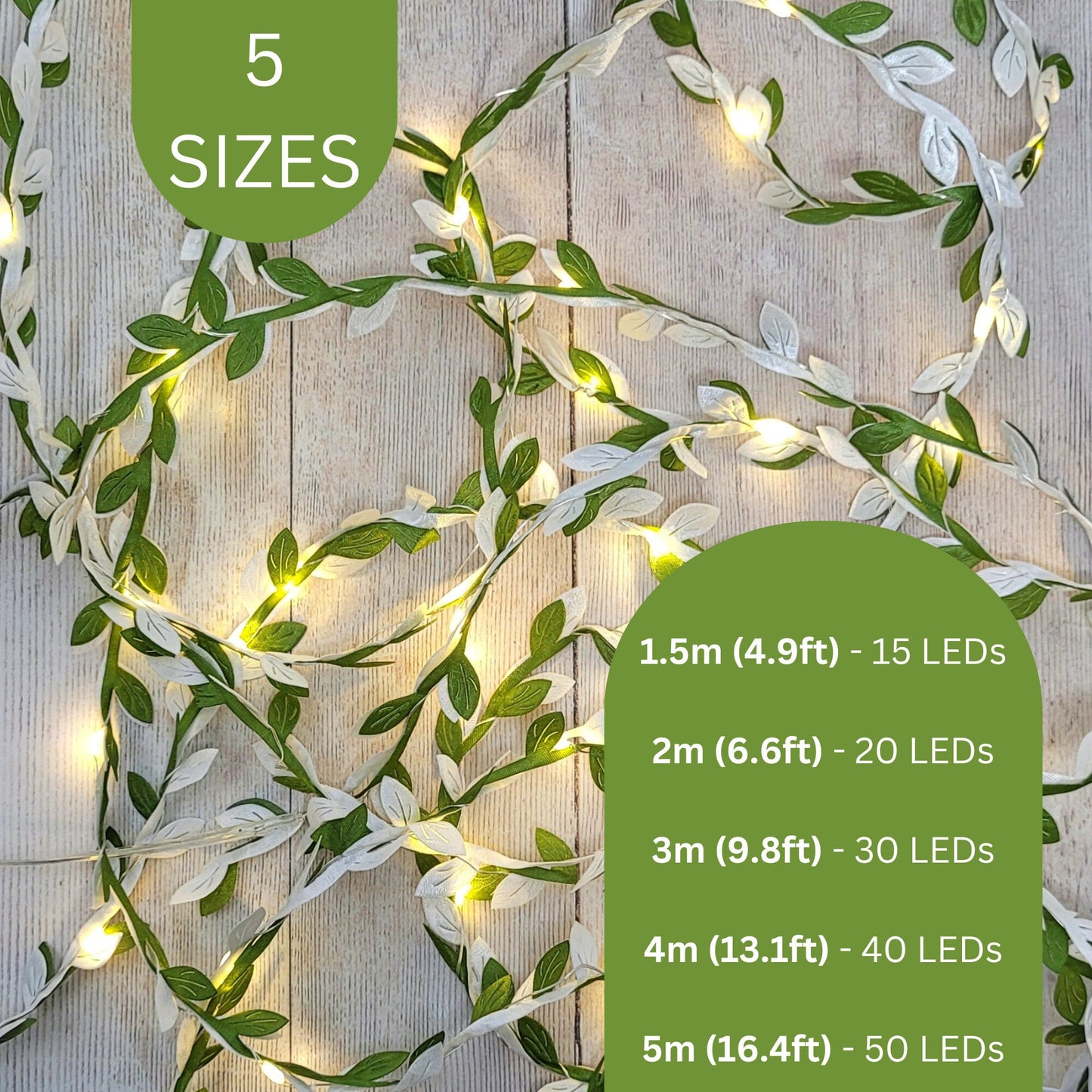 Green & White Leaf Fairy Lights