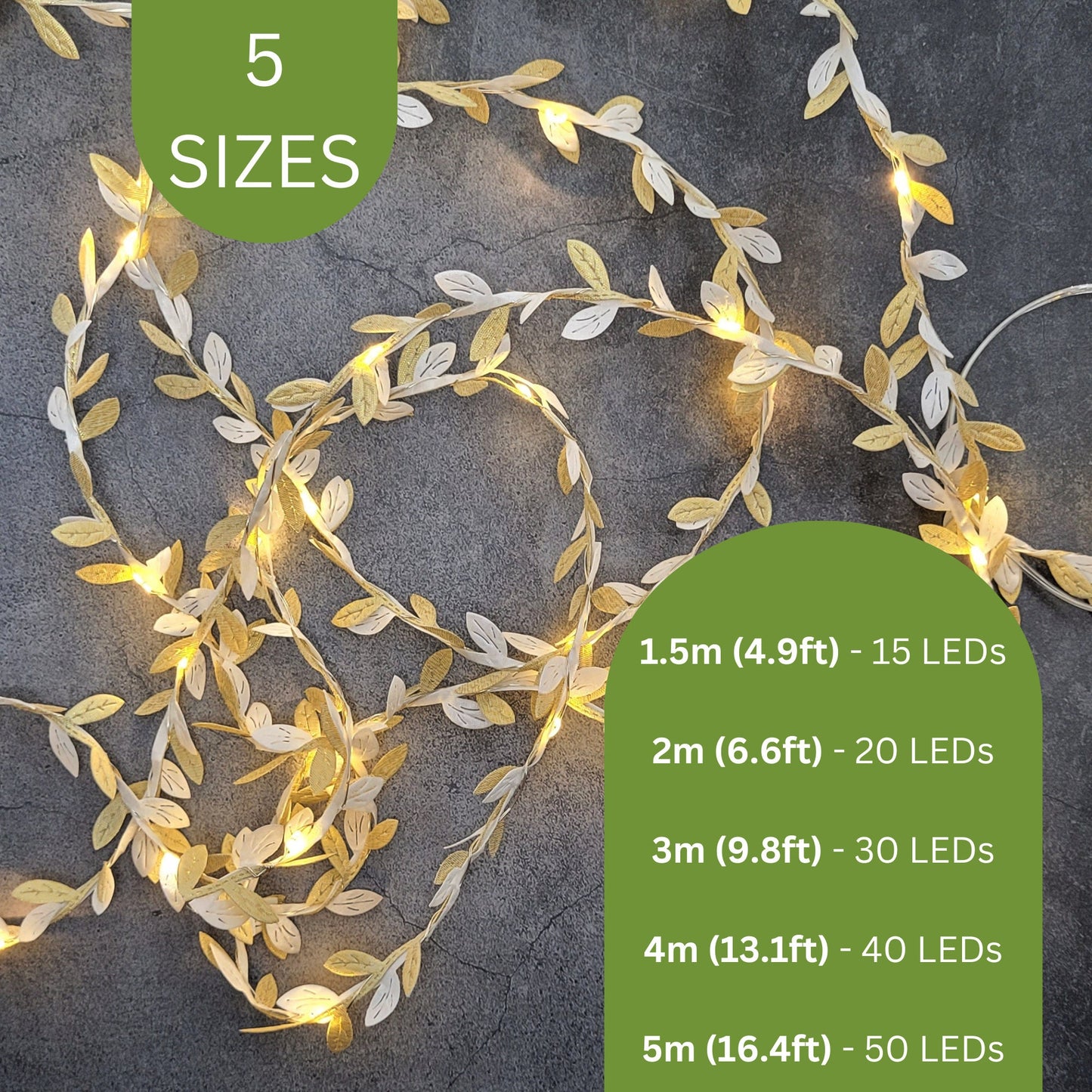 Gold & White Leaf Fairy Lights
