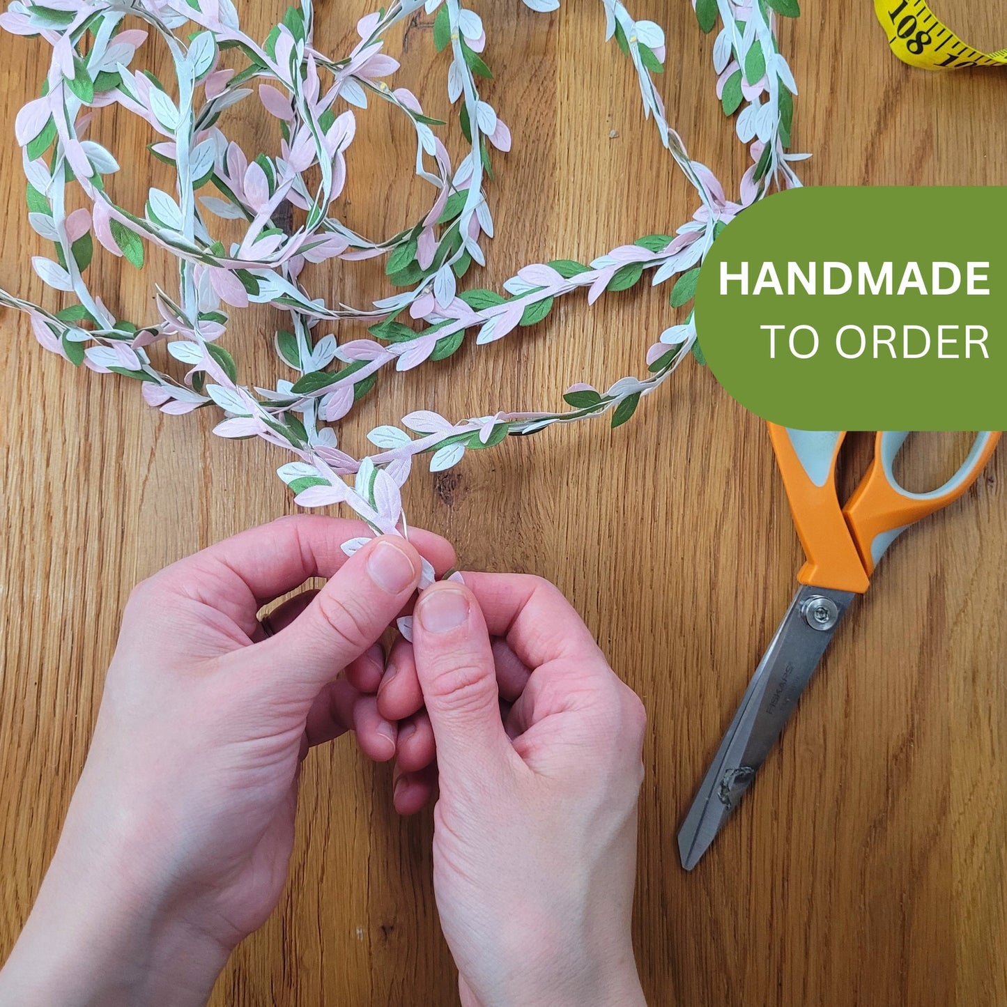 Pale Pink, White & Green Leaf Fairy Lights