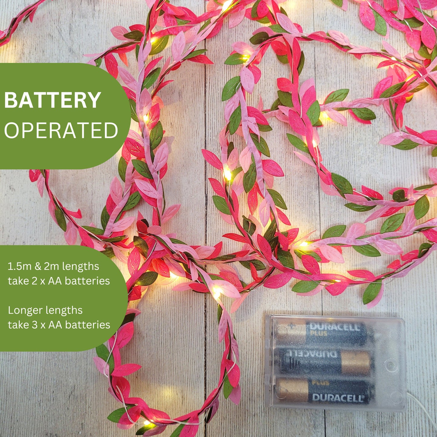 Pink & Green Leaf Fairy Lights
