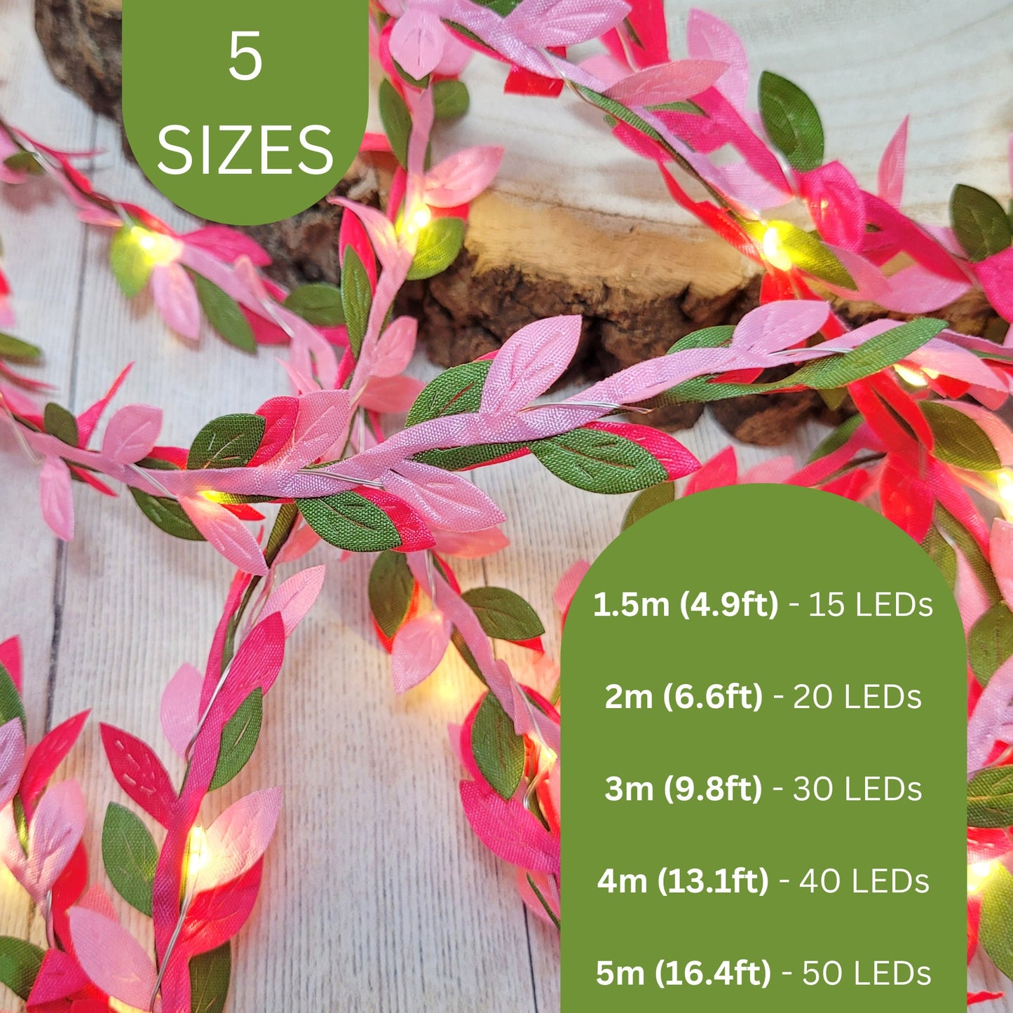 Pink & Green Leaf Fairy Lights