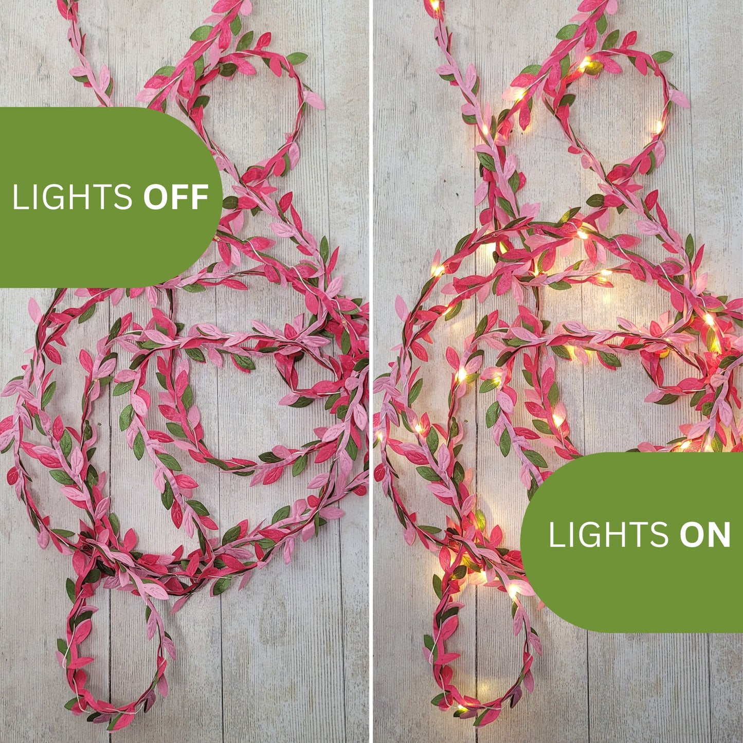 Pink & Green Leaf Fairy Lights