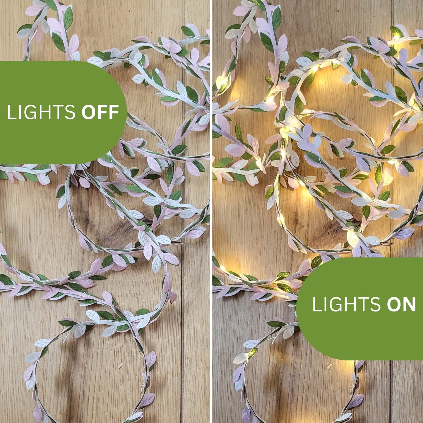 Pale Pink, White & Green Leaf Fairy Lights