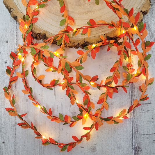 Autumn Colours Leaf Fairy Lights - Red Orange & Green