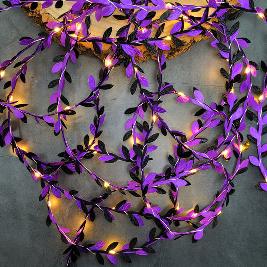 Purple & Black Leaf Fairy Lights