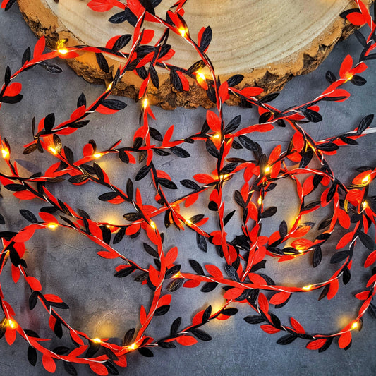 Black & Red Leaf Fairy Lights