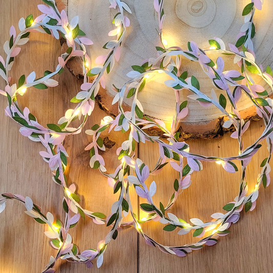 Pale Pink, White & Green Leaf Fairy Lights